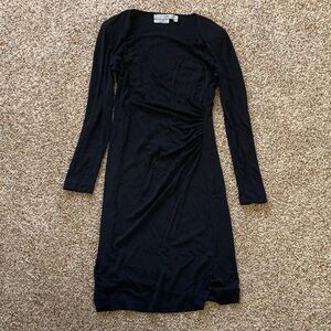 Vintage Black Long Sleeve Knee Length Wrap Dress Size Small